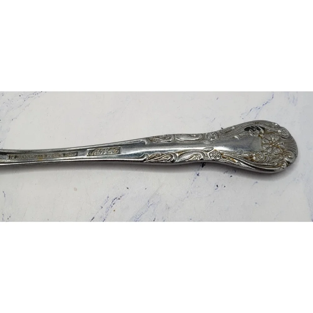 Montgomery Ward MWCO Vintage Floral Pattern 8 Inch Stainless Flatware Spoon